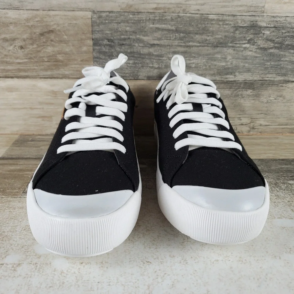 Dr Scholls Time Off Womens Shoes Sz 7.5 M Black Canvas Platform Lace Up Sneaker